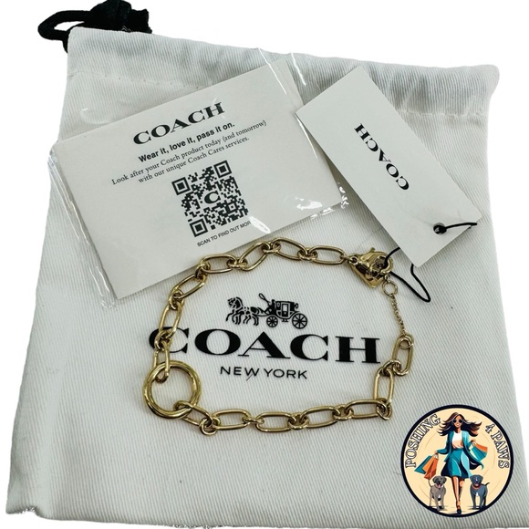 Coach Signature Link Line Gold Tone Brass Metal Logo Bracelet - Picture 8 of 8